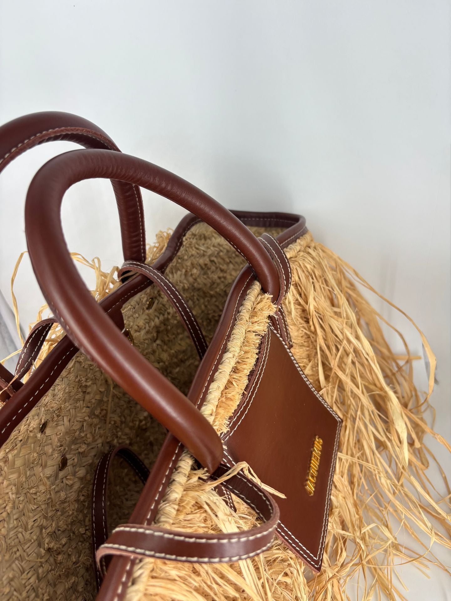 Sac Le Panier Soli raphia frangé cuir marron – Jacquemus-7