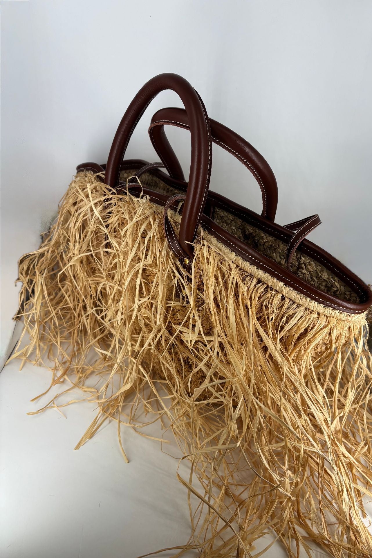 Sac Le Panier Soli raphia frangé cuir marron – Jacquemus-8