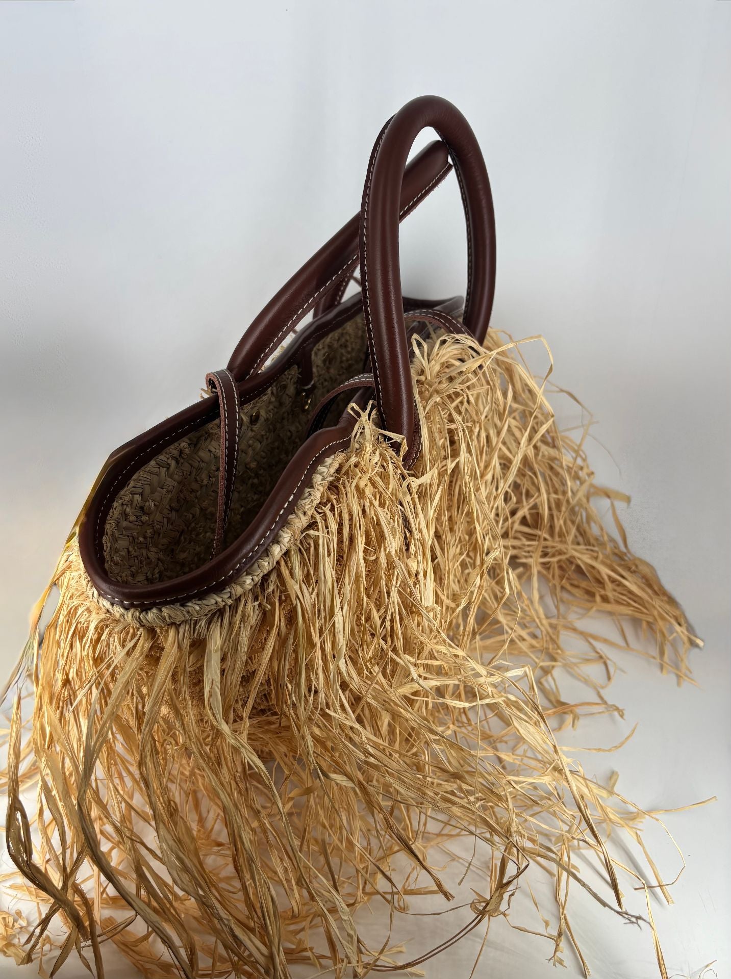 Sac Le Panier Soli raphia frangé cuir marron – Jacquemus-10