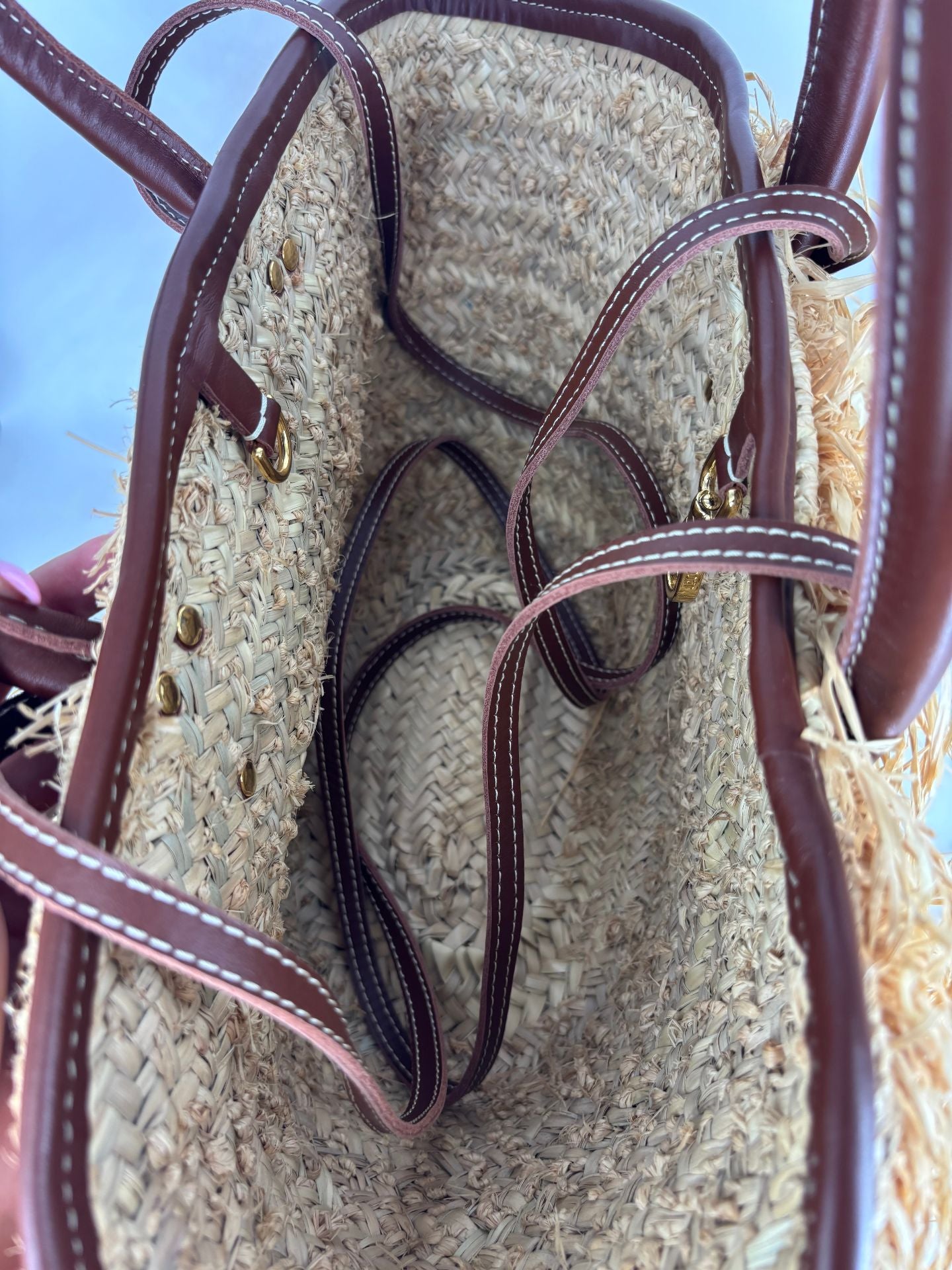Sac Le Panier Soli raphia frangé cuir marron – Jacquemus-11