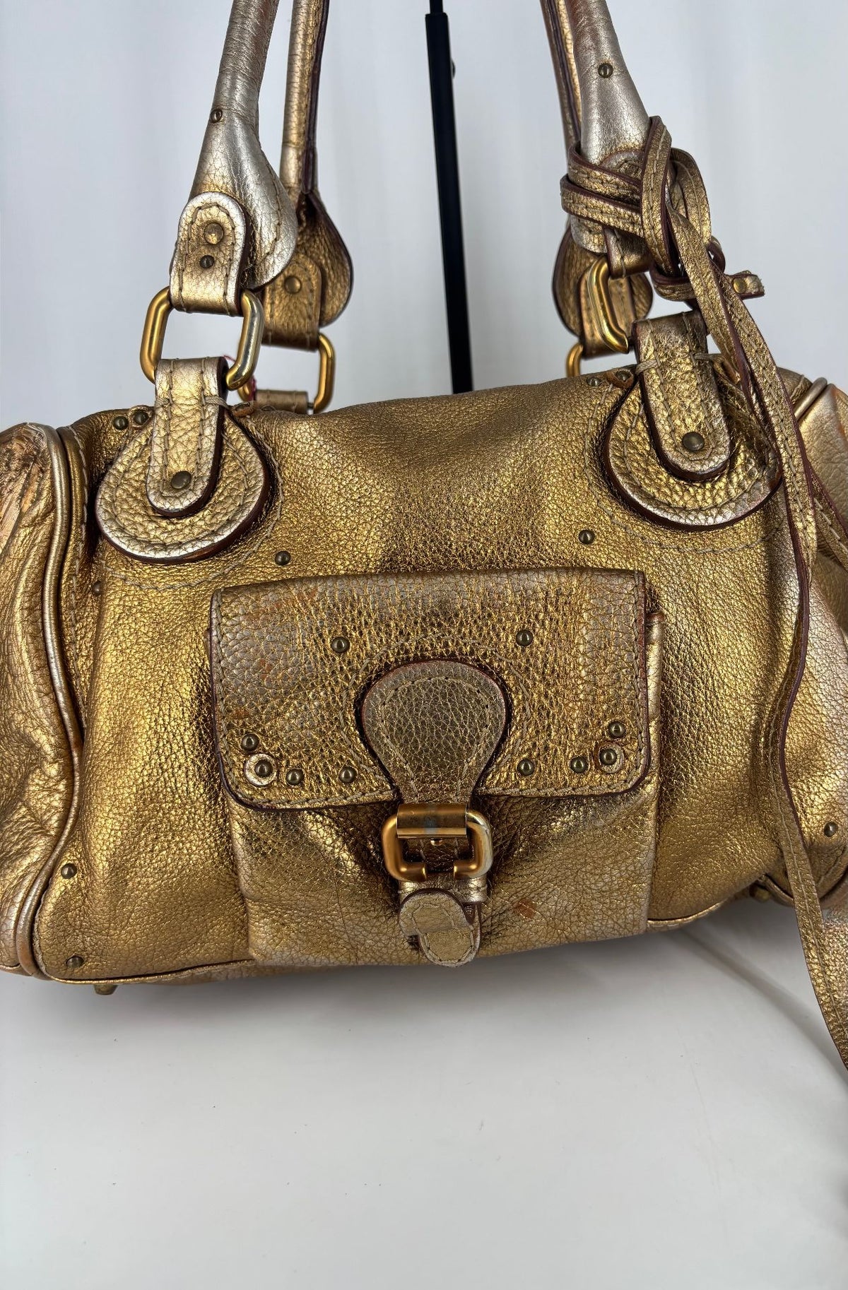 Chloé – Sac Paddington grand modèle en cuir doré bronze-3