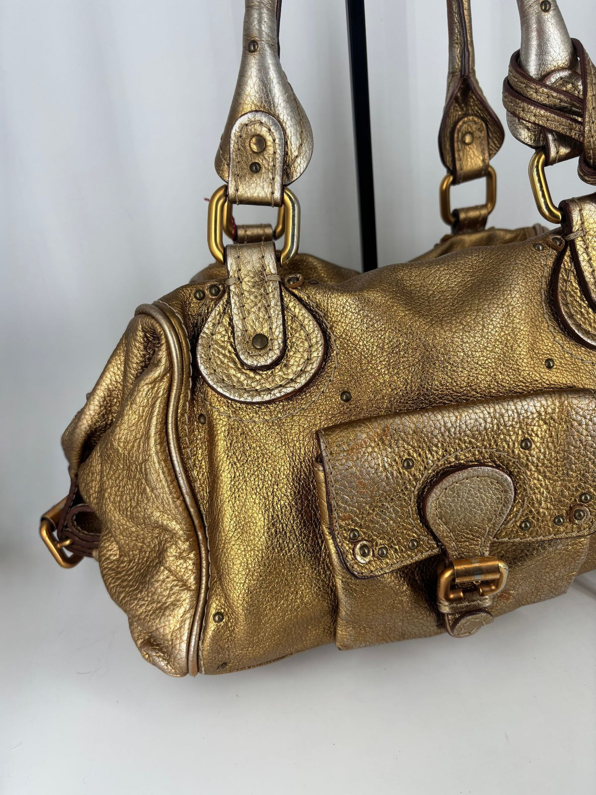 Chloé – Sac Paddington grand modèle en cuir doré bronze-4
