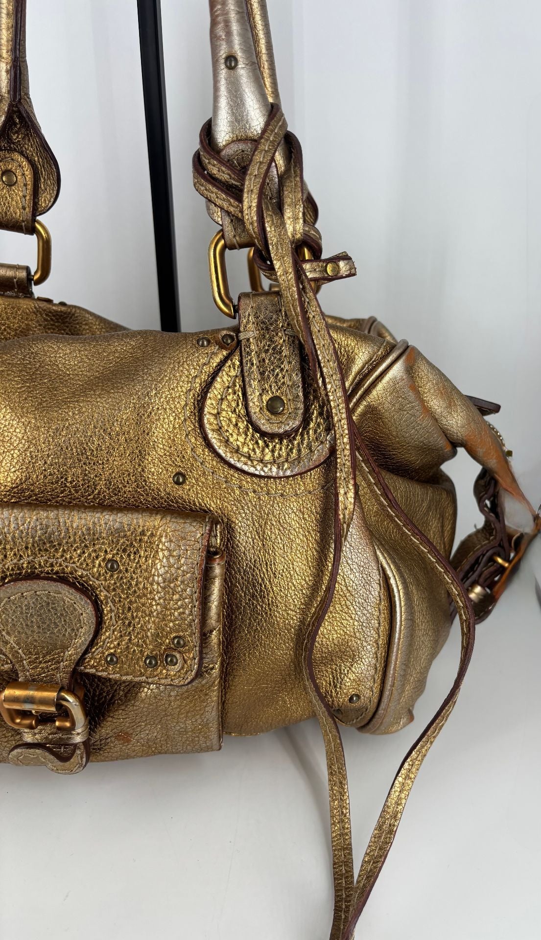 Chloé – Sac Paddington grand modèle en cuir doré bronze-5