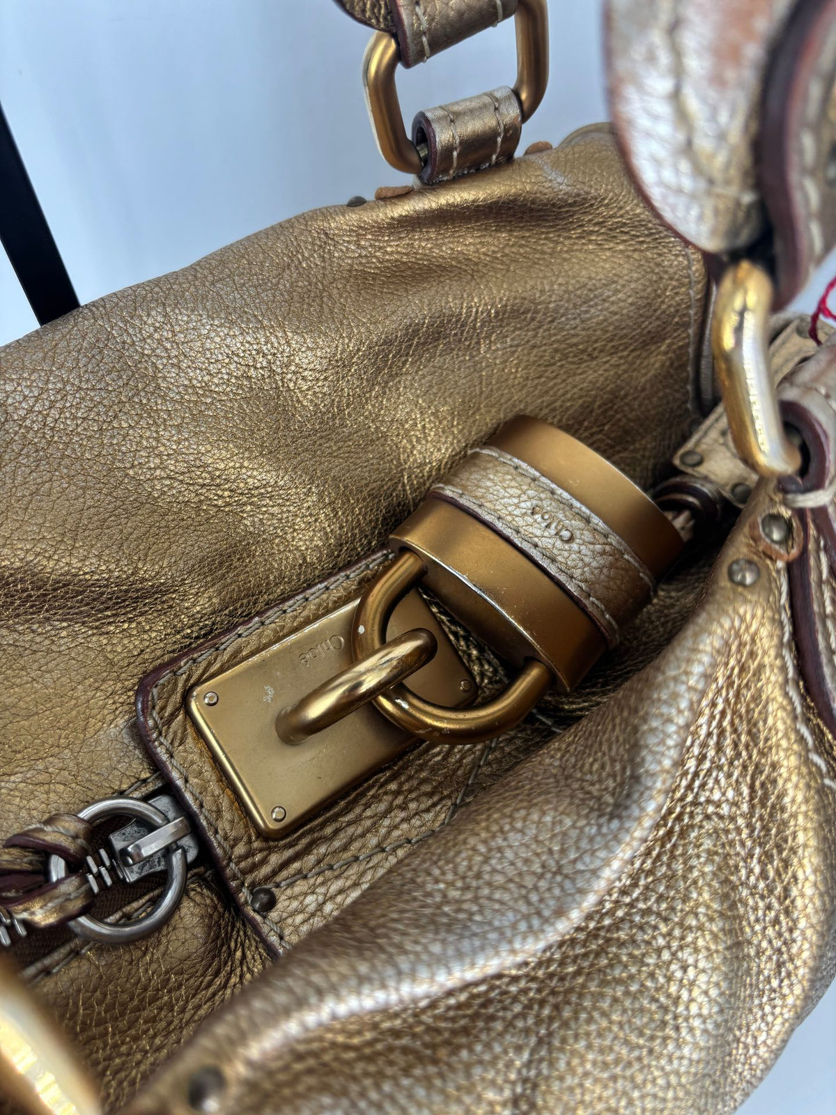 Chloé – Sac Paddington grand modèle en cuir doré bronze-8