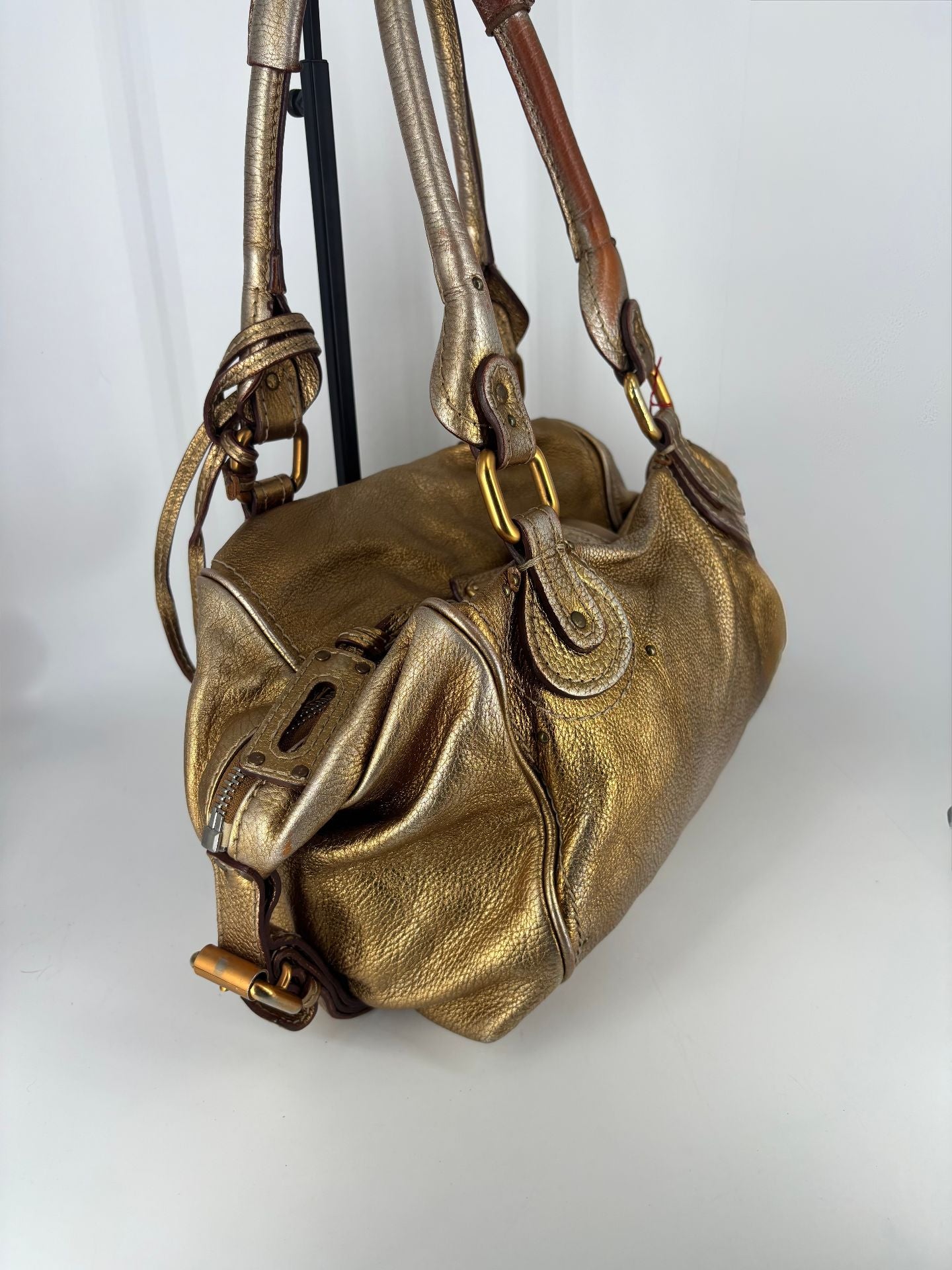 Chloé – Sac Paddington grand modèle en cuir doré bronze-9