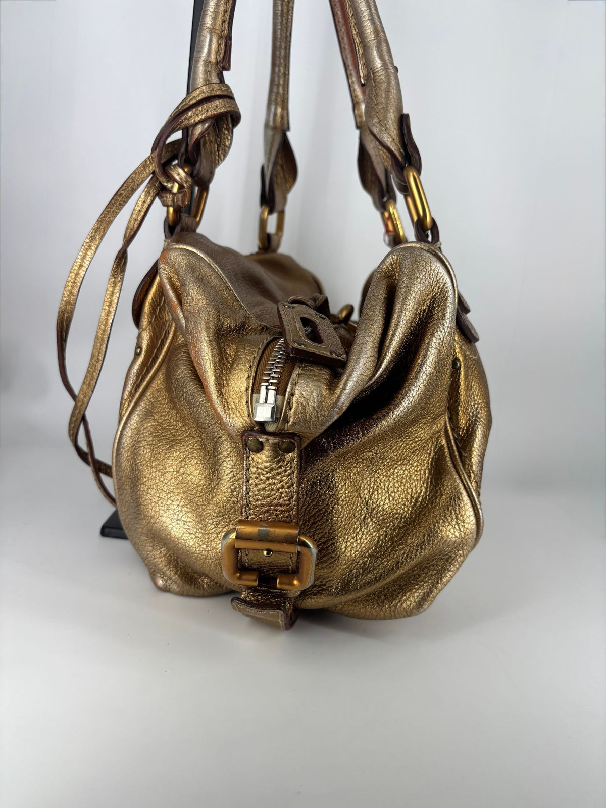 Chloé – Sac Paddington grand modèle en cuir doré bronze-10