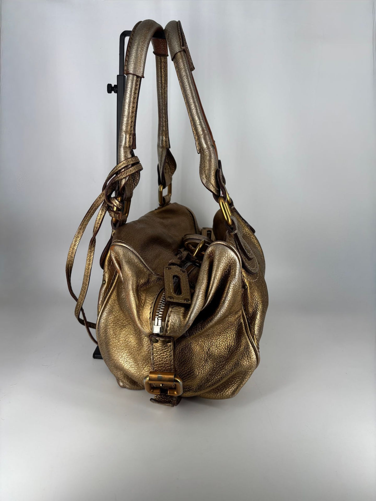 Chloé – Sac Paddington grand modèle en cuir doré bronze-11
