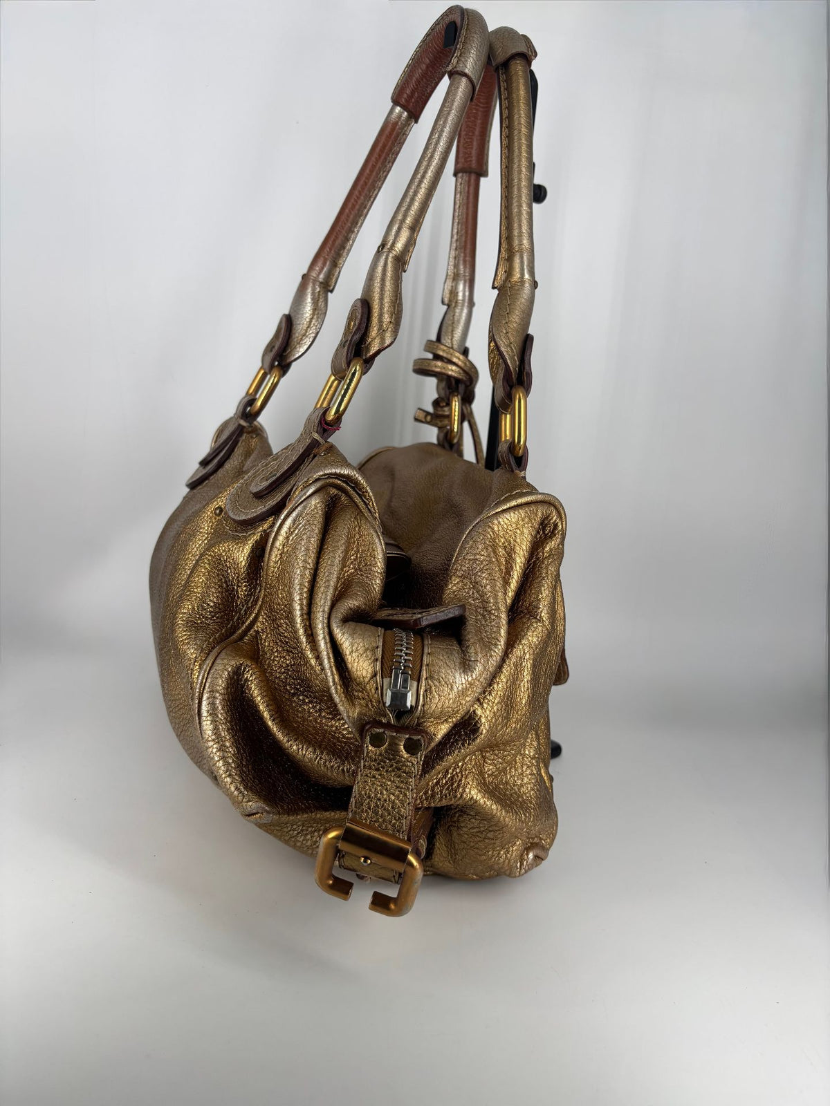 Chloé – Sac Paddington grand modèle en cuir doré bronze-12