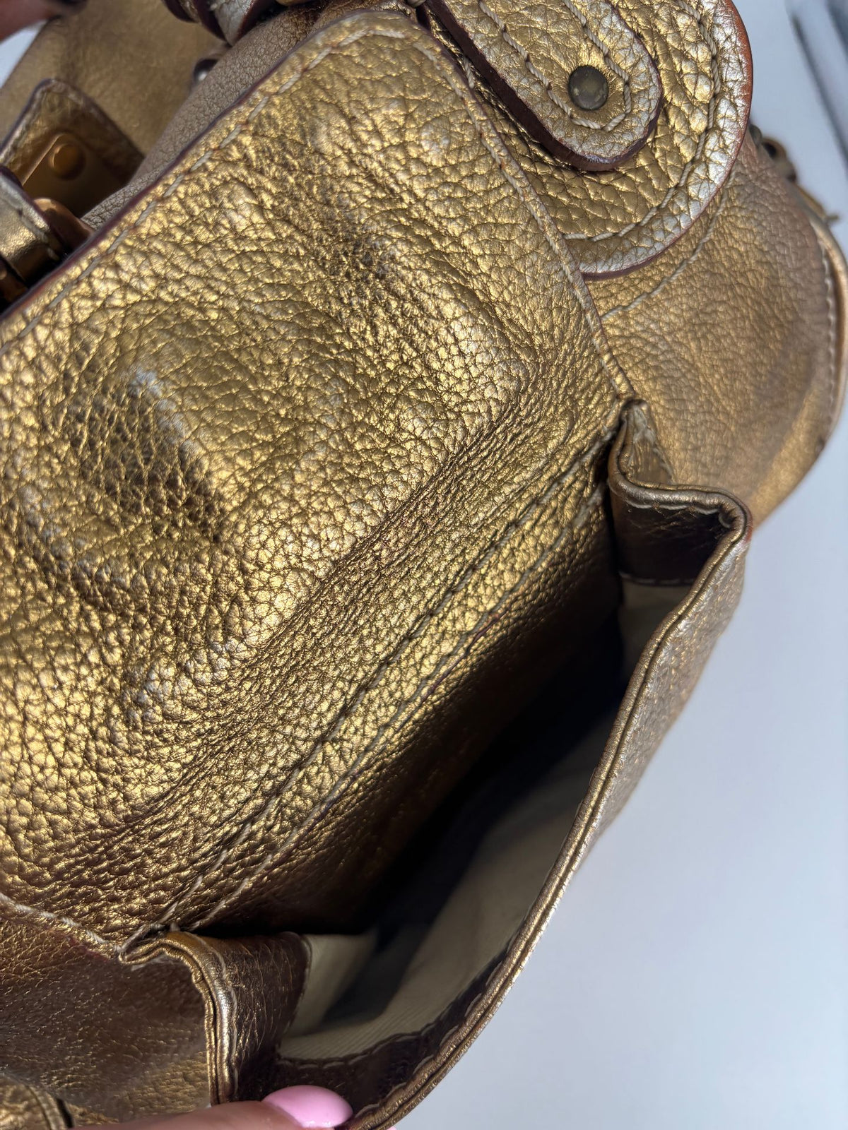 Chloé – Sac Paddington grand modèle en cuir doré bronze-13