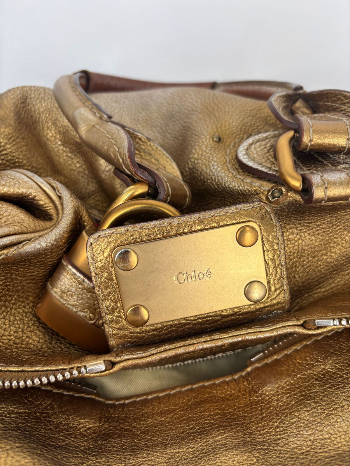 Chloé – Sac Paddington grand modèle en cuir doré bronze-16