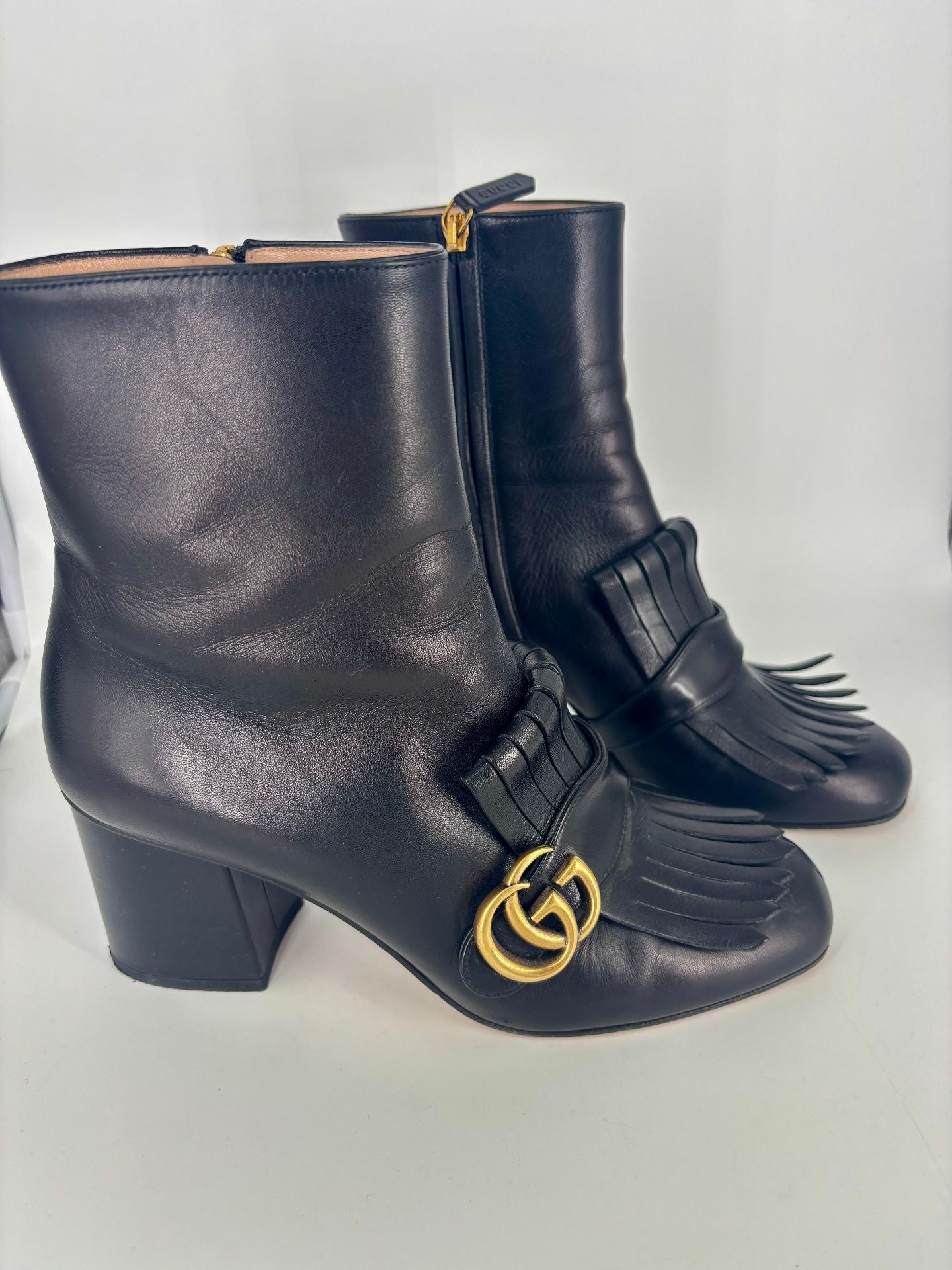 Black GG Marmont Fringed Ankle Boots – Gucci – Size 39-3