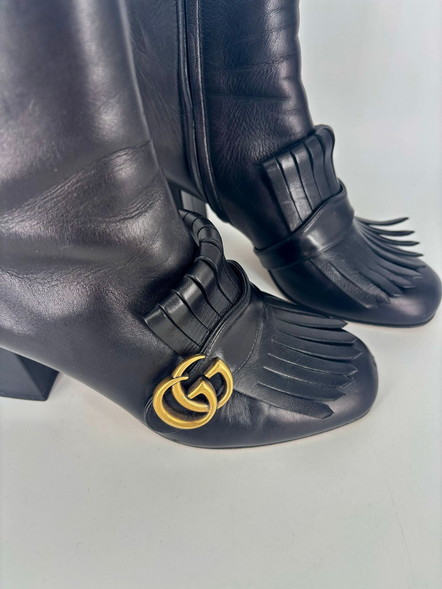 Black GG Marmont Fringed Ankle Boots – Gucci – Size 39-4