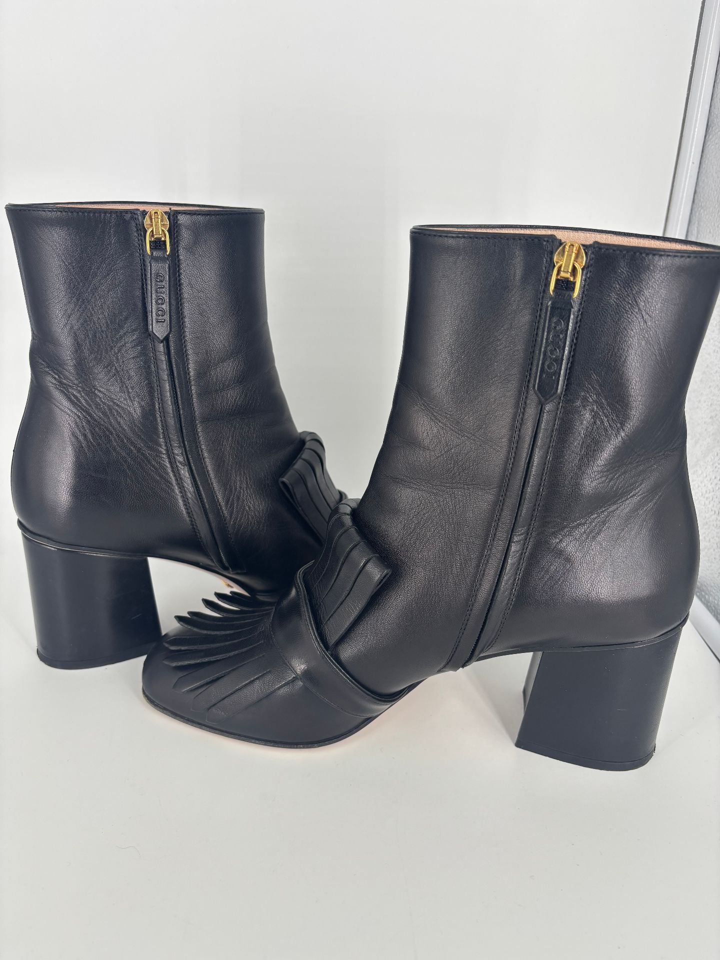Black GG Marmont Fringed Ankle Boots – Gucci – Size 39-8
