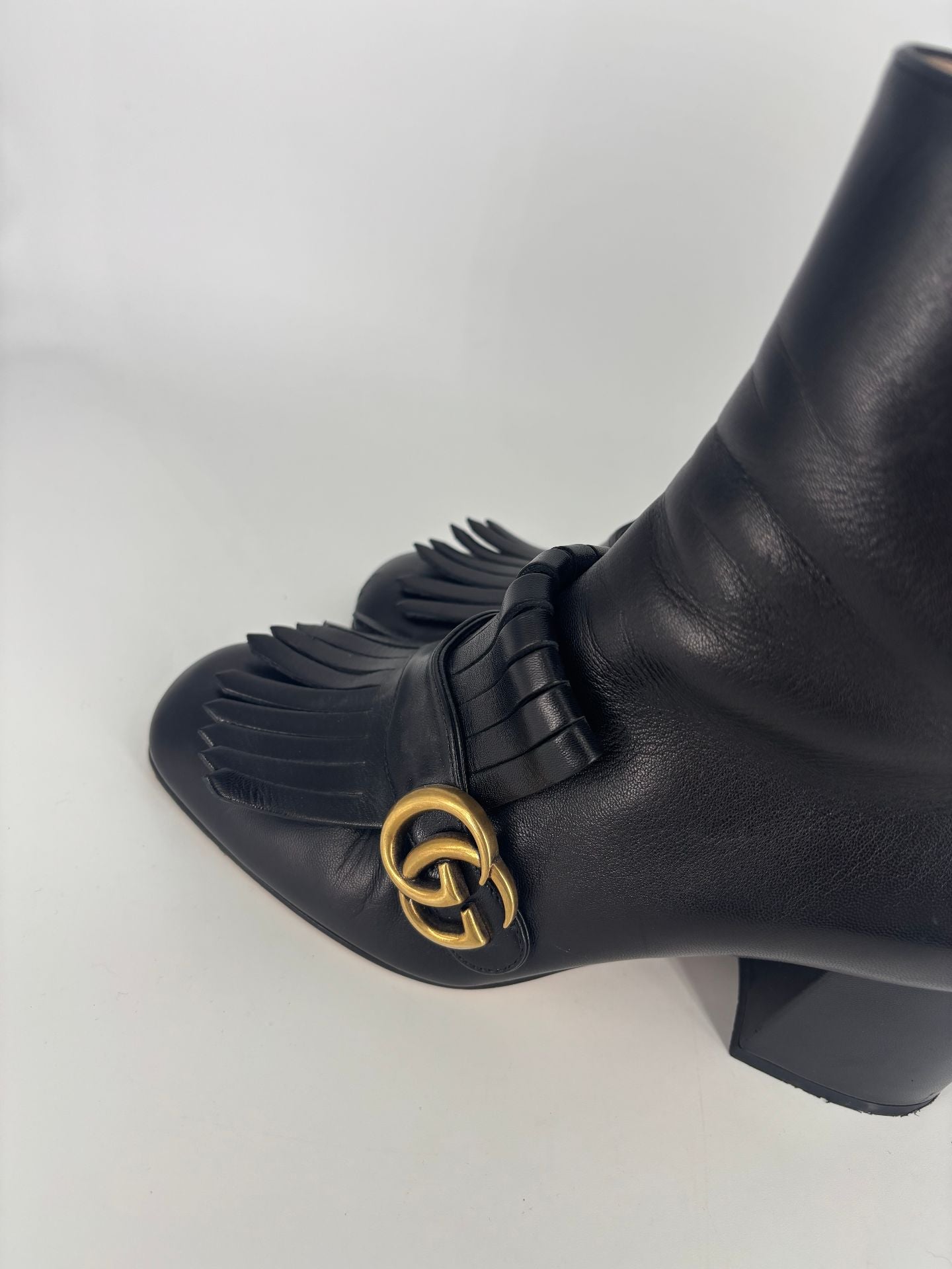 Black GG Marmont Fringed Ankle Boots – Gucci – Size 39-9