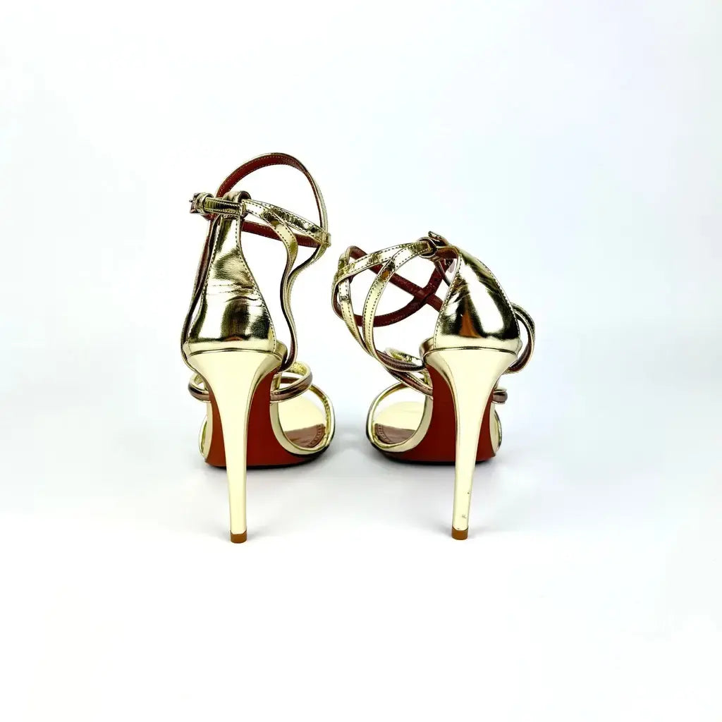 Sandales Alaïa en cuir métallisé doré et rose – Taille 39-3