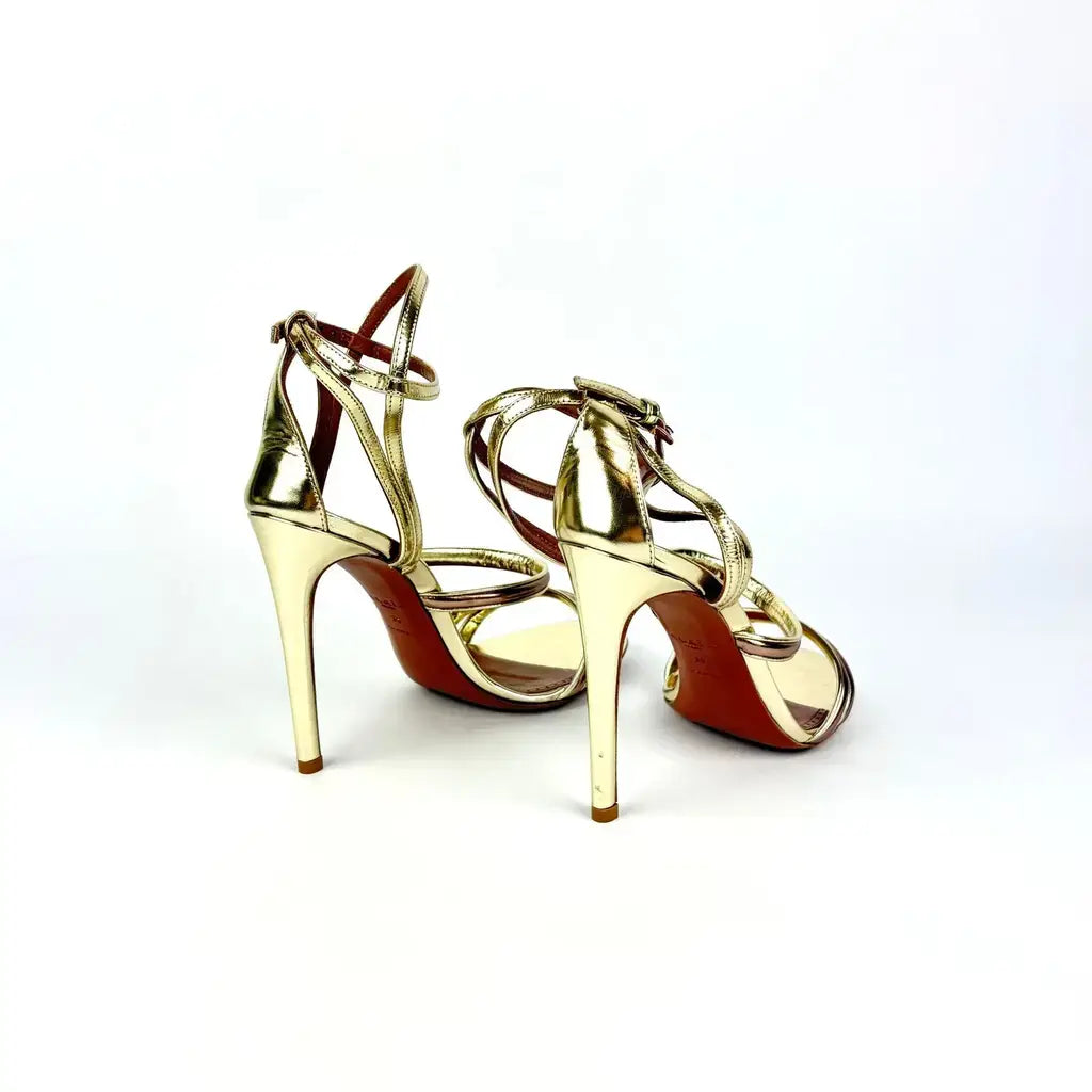 Sandales Alaïa en cuir métallisé doré et rose – Taille 39-6